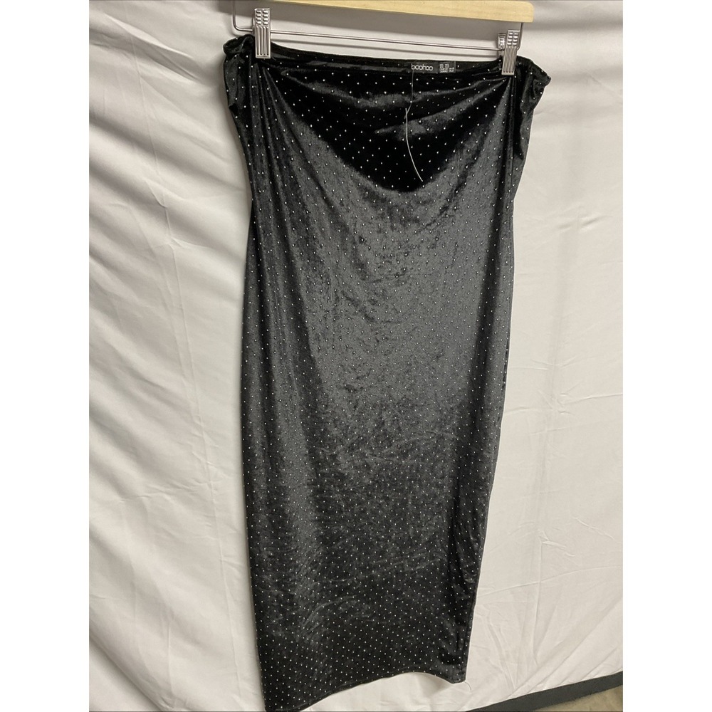 Boohoo Strapless Women Dress Size 12 Black Silver Dots